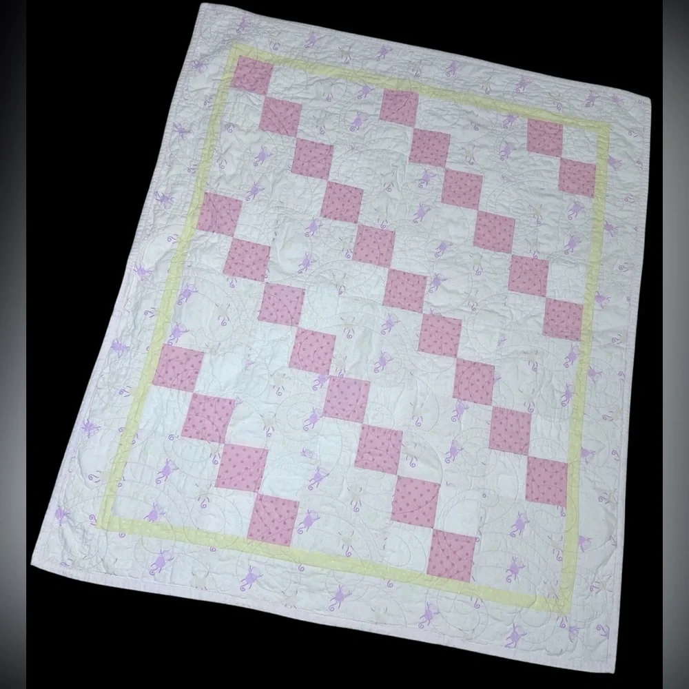 Handmade Quilts for Kids Nursery Baby Quilt Pink & White Patchwork Checkerboard